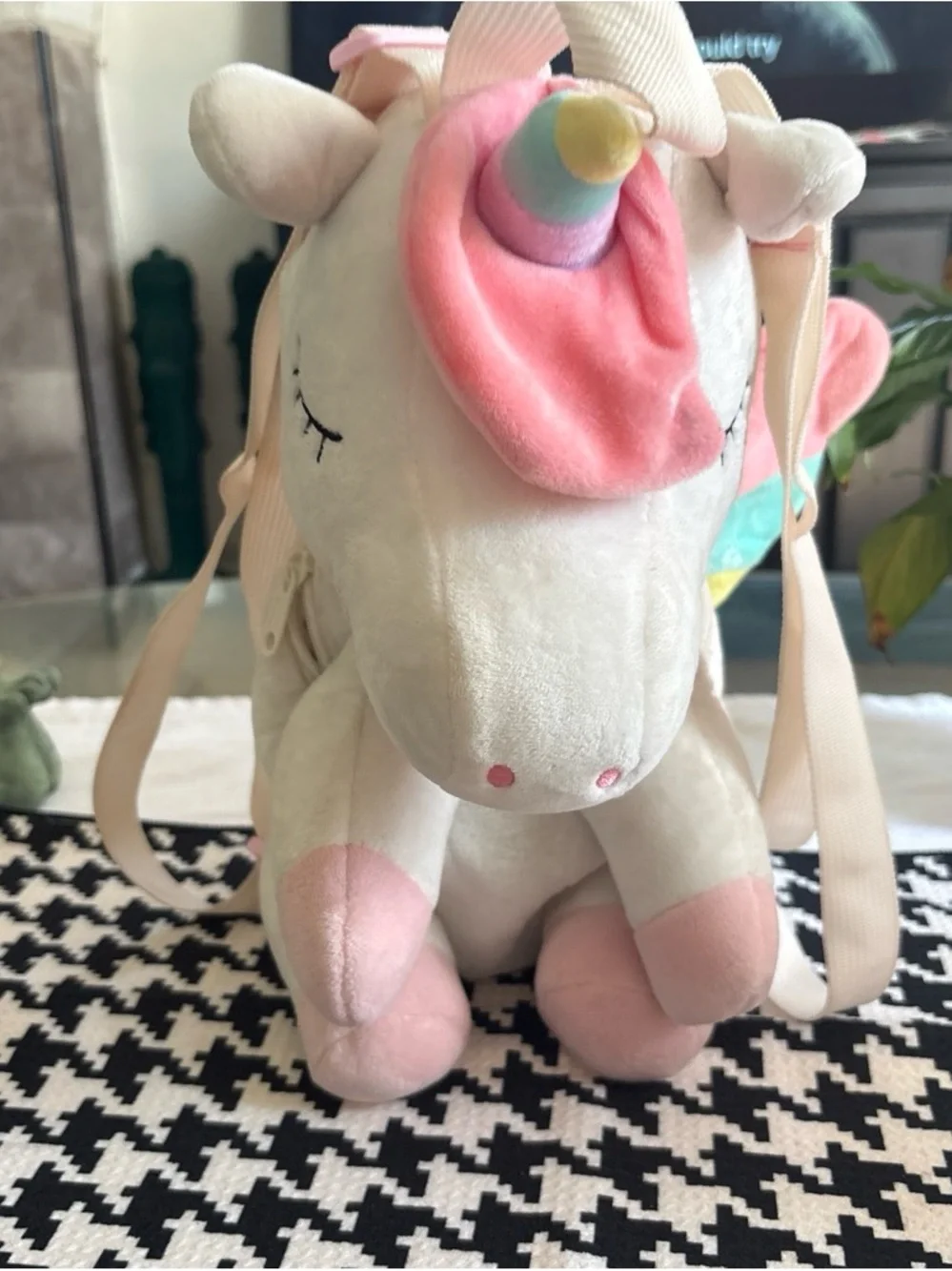 Cream & Pink Plush Unicorn Kids Backpack - Soft Pastel Design
